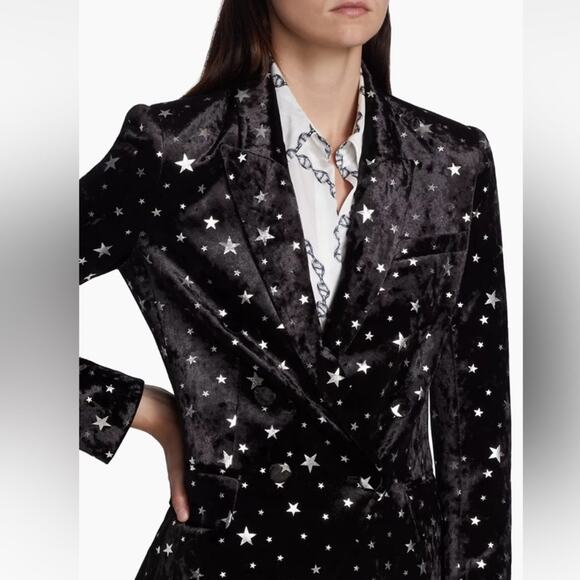 L’AGENCE Velvet Kenzie Star Blazer Jacket ~ Black Silver XS 2 New metallic - Picture 12 of 13